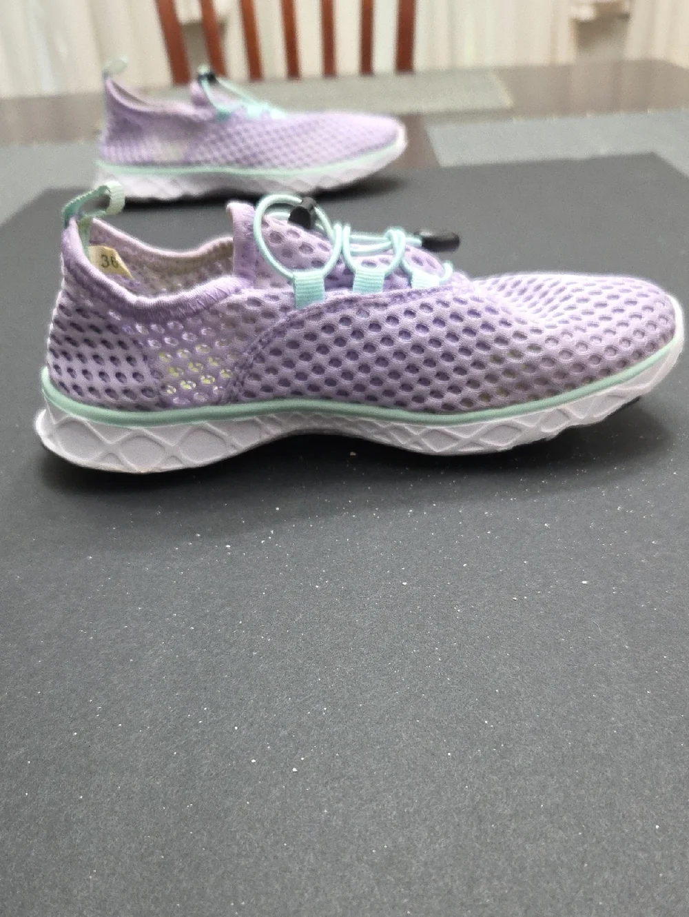 Kids Lightweight Lavender Mesh Slip-On Watershoes with Mint Accents